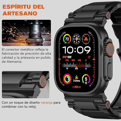 Bandletic R-Steel Strap Compatible with Apple Watch Ultra 2/Ultra 49mm, Series 10 46mm 9/8/7 45mm SE2/6/SE/5/4 44mm 3/2/1 42mm, Robust FKM Replacement Bracelet with Elegant Design Metal Connector, Black
