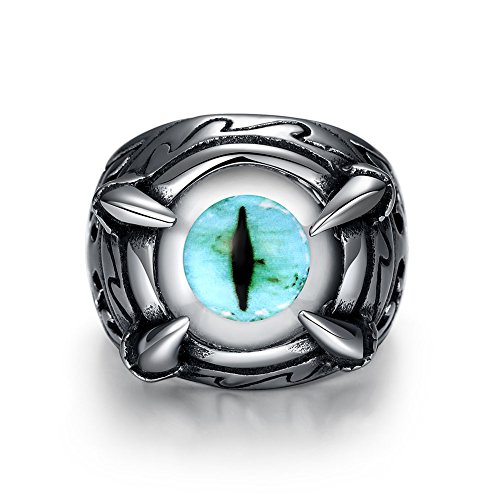 lureme Stainless Steel Talon Dragon Claw Evil Devil Eye Biker Men s Ring,Blue Ancient Silver(04001606-3)