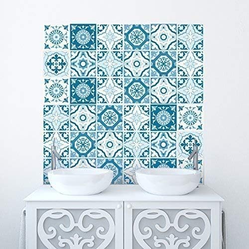 Traditional Tile Stickers Transfers for Kitchen, Bathroom and Furniture DIY (Pack of 20, Blues)