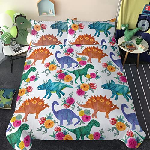 Arightex Boys Dinosaur Twin Size Bedding Watercolor Dinosaurs in Blue Green 3 Pieces Girly