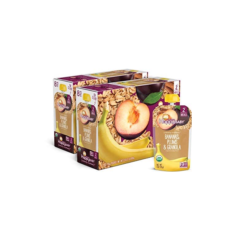 Happy Baby Organics Stage 2 Baby Food Pouches, Gluten Free, Vegan & Healthy Snack, Clearly Crafted Fruit & Veggie Puree…