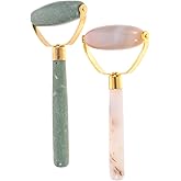 FRCOLOR Jade Face Roller Natural Stone Facial Massage Tool for Face Neck and Eyes Soothing Skin Care Beauty Device 5.31X2.76 Inches