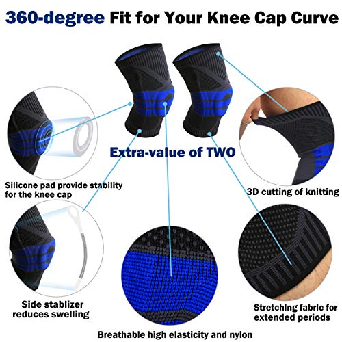 2 Pack Knee Compression Sleeves for Men Women Knee Braces for Knee Pain