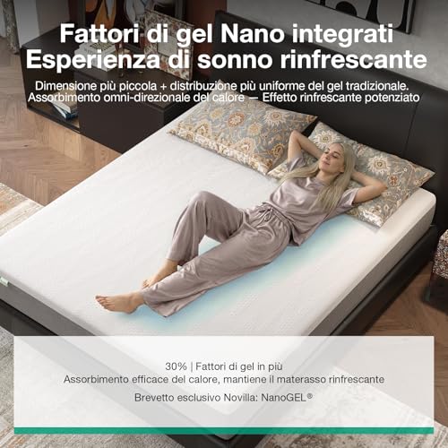 Novilla Single Mattress 90 x 200 cm, Height 20 cm – Memory Foam Gel & Bamboo Fibre, Breathable with 7 Zone Support, Washable Mattress Cover 60 °C, OEKO-TEX & CertiPUR-US Certified