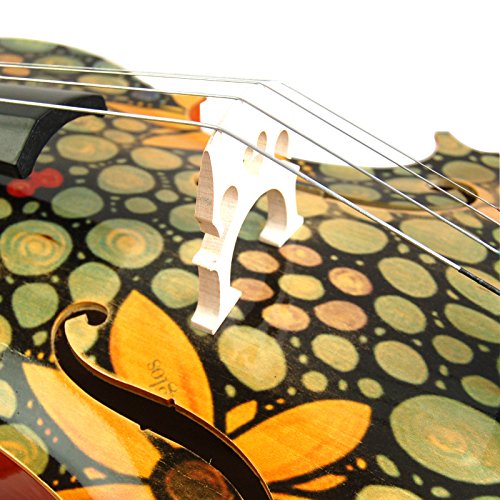 Kinglos 4/4 Green Yellow Flower Colored Solid Wood Student Cello Kit with Soft Case, Stand, Bow, Rosin, Bridge and Extra set of strings Full Size (HSDT018)