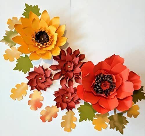 Amazon Com Paper Flowers Fall Backdrops Includes 5 Paper Flowers 14 Paper Leaves Fully Assembled Handmade