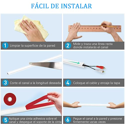 OWSDAQE Canaletas para Cables Pared con 20 Conectores, 10× 20× 400mm Cubre Cables Pared, con 4M de Cinta de Doble Cara y 20 Tornillos de expansión y cortatubos de PVC