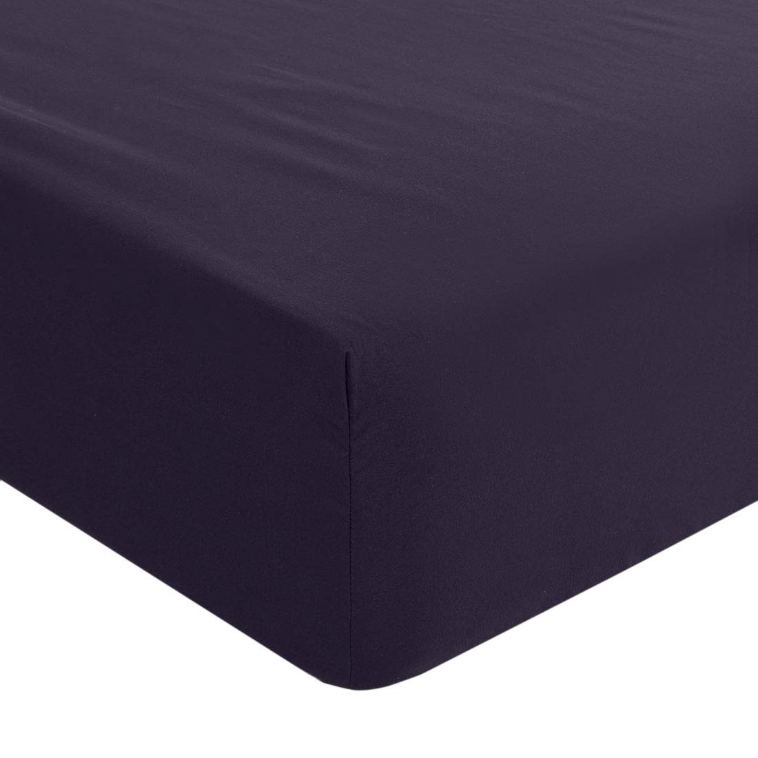 PiccoCasa Solid Fitted Sheet, Bed Mattress Protector, Wrinkle, 110GSM Soft Brushed Polyester Microfiber Bed Sheet with 16" Deep Dark Purple King