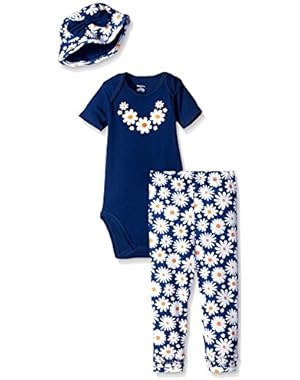 Baby Girls' 3 Piece Bodysuit, Bucket Hat, and Legging Set
