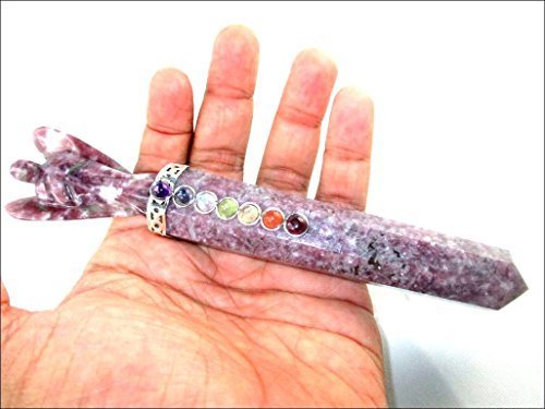 Jet International Lepidolite Angel Chakra Wand Stick Approx. 6.5 inch Energized Charged Cleansed Programmed Pure Genuine Stick Free Booklet Crystal Therapy Balancing Image is JUST A Reference