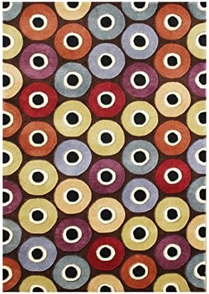 ZnZ Area Rugs HR-Rec-5-8_AC50035 Handmade New Zealand Blend Wool Rug, 5x8, White Smoke, Honey, Cherry Tomato, Mars Red, Lavender Grey, Raspberry Wine Black, Coca Brown