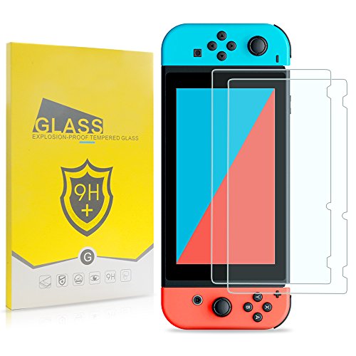 Nintendo Switch Screen Protector, TJS [Tempered Glass] [2-Piece] [Works While Docking] - 0.3mm Thickness/Bubble Free/Ultra Clear/9H Hardness/Anti-Scratch/Shatterproof/Anti-Fingerprint