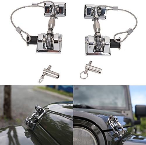 Kawayee Silver Steel Locking Hood Lock Catch Latches and KEY for Jeep Wrangler JK 2007-2017
