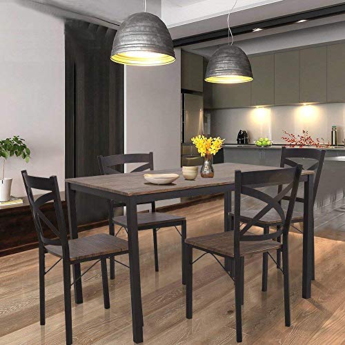 KARMAS PRODUCT 5 PC Wood Dining Set Table and Chairs for 4 Person with Metal Legs,Home Kitchen Breakfast Furniture,Espresso