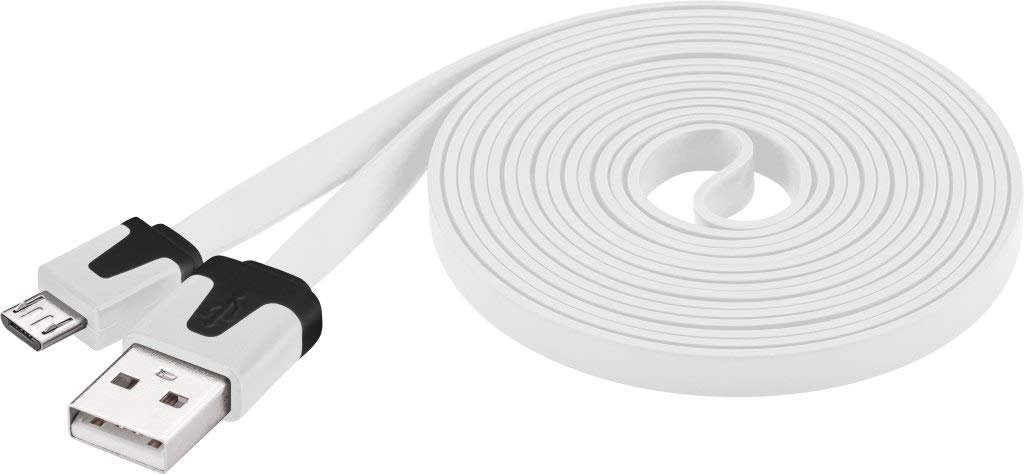 PremiumCord USB - Micro USB PVC Flat Connection Cable 2 m USB A Male to Micro B Male USB 2.0 High Speed Data Cable 2x Shielded AWG28 Colour White Length 2 m