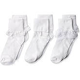 Jefferies Socks Big Girls Eyelet Lace/Turn Cuff/Fancy Lace Girls Socks 3 Pack