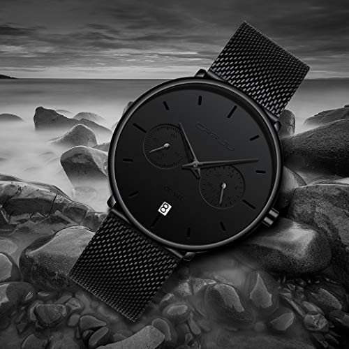 Yezijin Men's Watch Waterproof Calendar Steel Mesh with Chronograph Quartz Watch for Father Men Student Youth Teens Boyfriend Lover's Birthday