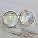 Rainbow Moonstone Stud Earrings 925 Sterling Silver Post studs Small 6mm Natural For Women Jewelry