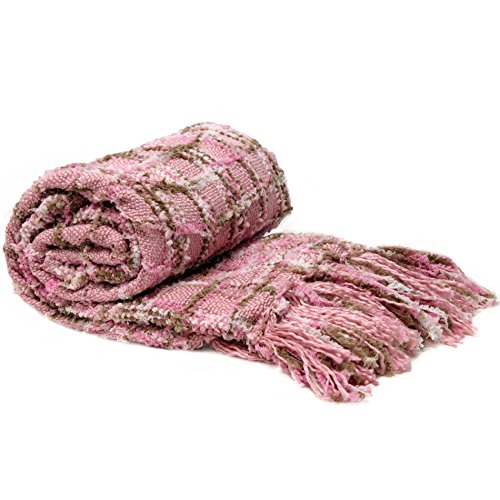 Home Soft ThingsMulti-Color Chenille Couch Throw Blanket, Light Pink, 50" x 60'' Soft Warm Cozy Tartan Blanket with Tassels Throw Blanket for Living Room Bed Sofa Chair Décor