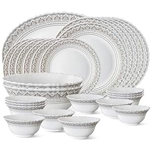 Larah by Borosil Classic Opalware Dinner Set, 27-Pieces, White