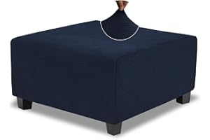 TOPHMDECOR Ottoman Cover Rectangle Large,Stretch Ottoman Covers Slipcover for Square and Rectangle Ottomans,Soft Intertwined Pattern Foot Stool Cover with Elastic Bottom,Navy Blue,Large