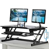 Standing Desk, Height Adjustable Stand Up Desk Gas Spring Riser Converter Sit to Stand Desk with Removable Keyboard Tray for Desktop Laptop Dual Monitor (32