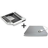 HDD/SSD Adapter Kit - f&uuml;r 17" 20" 24" iMac von 2006 bis Anfang 2008 sowie Mac Mini von 2006 bis 2007 - Caddy (ersetzt Combo-/SuperDrive) + USB Geh&auml;use - Festplattenrahmen Einbaurahmen 12.7 mm SATA auf PATA/IDE - TheNatural2020