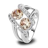 lingmei 7.5mm*7.5mm Round Cut Cz Created Morganite & White Stones Women's Ring US Size