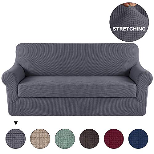 Turquoize Grey Sofa Slipcover Stretch High Spandex Sofa Cover/Lounge Covers/Couch Covers Furniture Covers for 3 Seater Cushion Cover Stretch, 2-Piece with Separated Sitting Cushion Cover (Sofa, Grey)