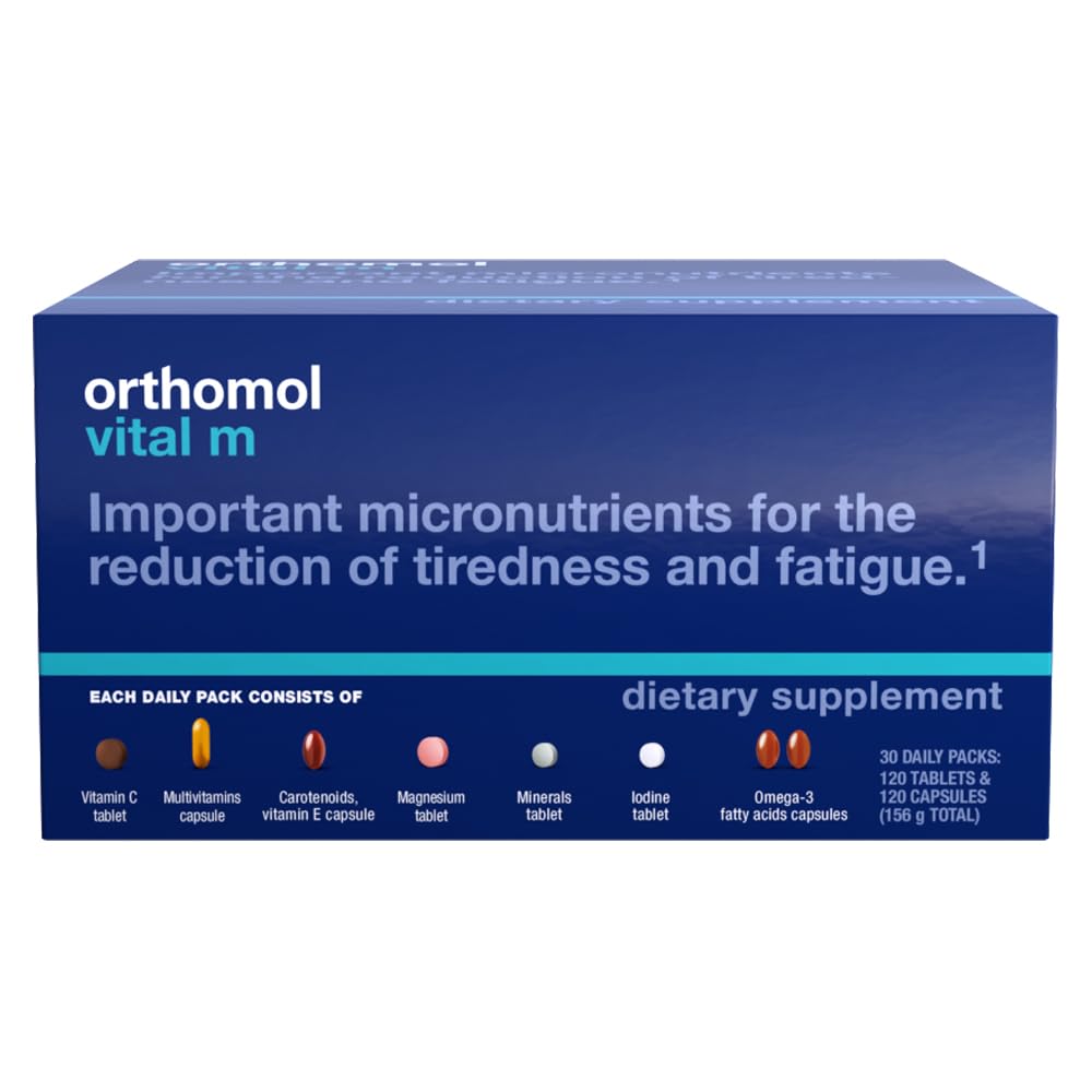 Orthomol Vital M Tablet Packets, Men's Multivitamin, 30-Day Supply, Vitamins A, B, C, D, E, K, Iodine, Omega-3
