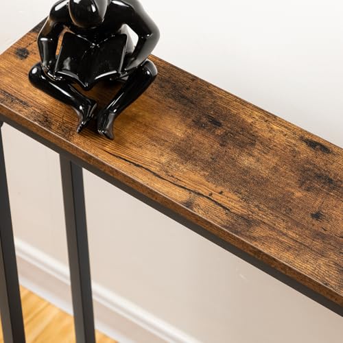 HOOBRO Extra Narrow Console Table with Power Outlets, 120cm Skinny Entryway Table for Living Room, Slim Console Table Behind Couch, Thin Sofa Table for Hallway, Foyer, Rustic Brown EBF15KXG01G1