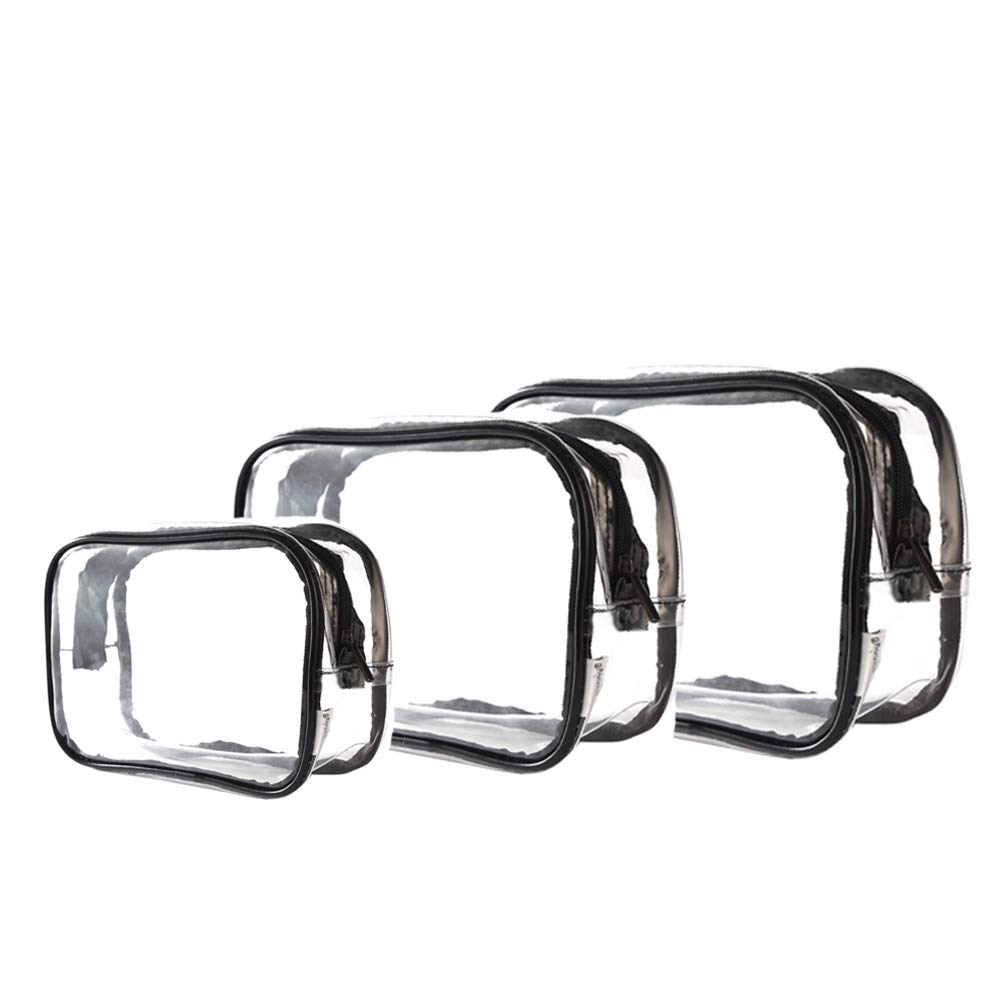 Augbunny Zippered Clear Vinyl Multipurpose Bags Cosmetic Toiletry Cases Organizer Travel Makeup Pouches 3-Pack