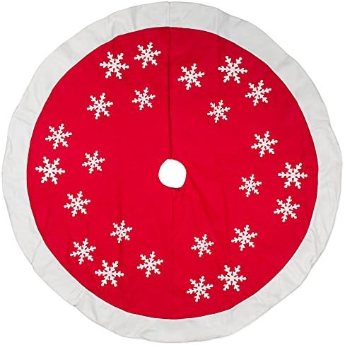 56 inch Red White Snowflakes Design Wool/Felt Christmas Tree Skirt