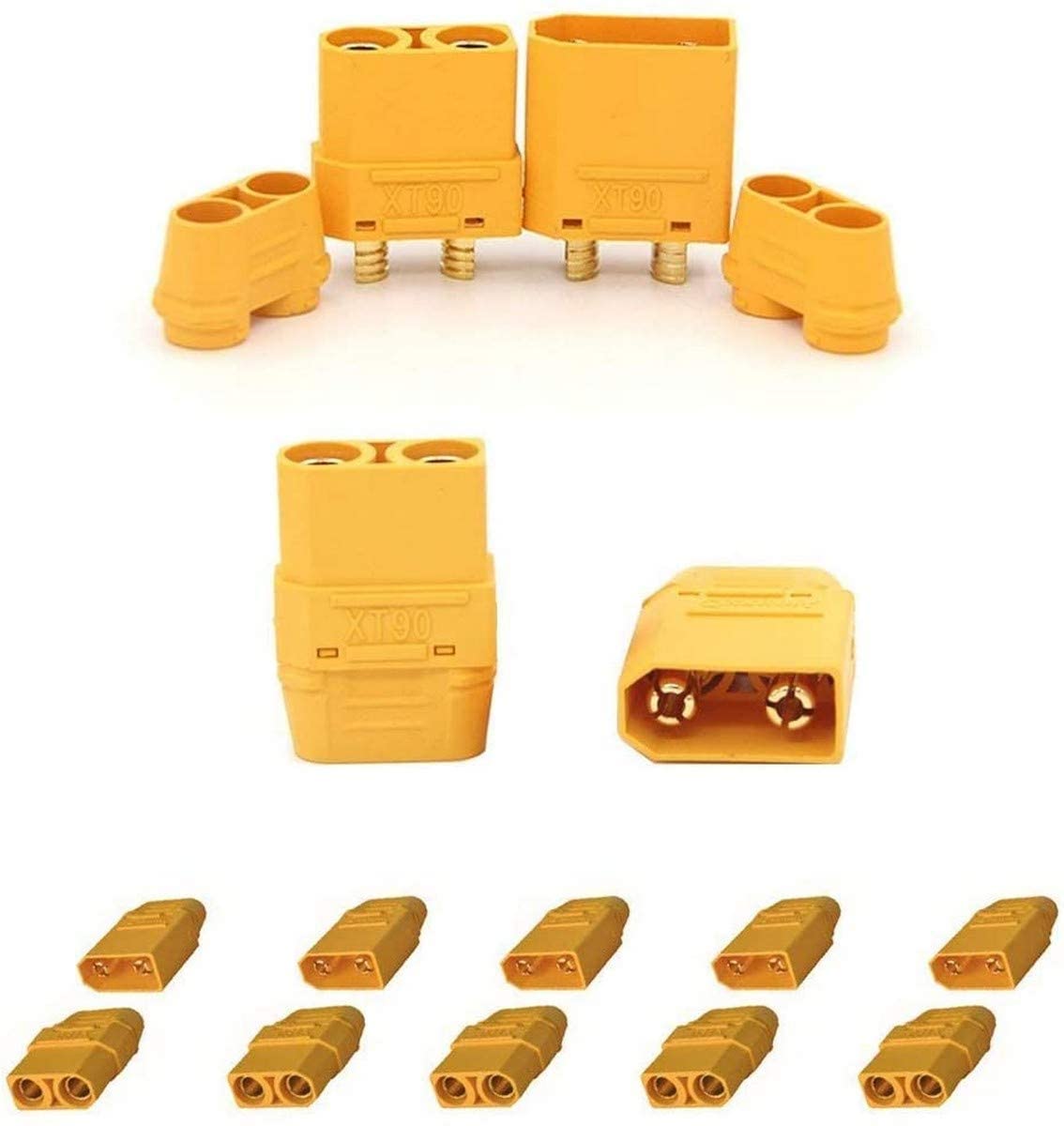 YUNIQUE GREEN-CLEAN-POWER - XT90H Male-Female Connectors 5 Pairs | Current Support 40A/90A Max | For RC Lipo Batteries | With Wire Feedthrough, Yellow, Plastic