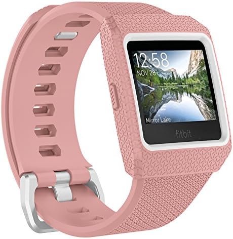 YOUKESI Fitbit Ionic Bands Large, Shockproof Protective Frame Case with Replacement Strap Band for Fitbit Ionic Fitness Smart Watch (Light Pink/White Large)