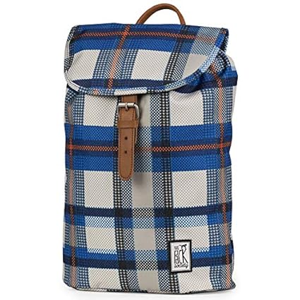The Pack Society Backpack Blue Checks Allover Rucksack Blau Beige