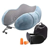 Fastwolf Travel Pillow 100% Pure Memory Foam Neck Pillow, Adjustable Head Support Travel Pillow Airplane Travel Kit with 3D Sleep Mask, Earplugs