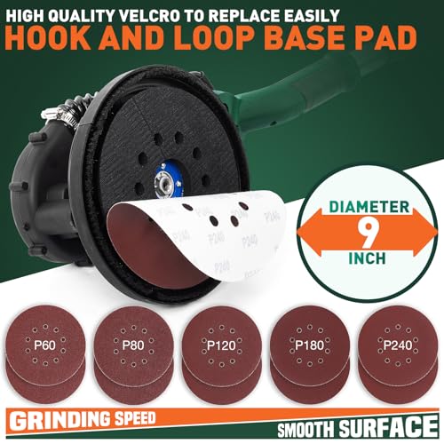 KUIMIT Drywall Sander, 850W Electric Sander with 12 Pcs Sanding Discs, 6 Variable Speed 800-1750 RPM Wall Sander with Extendable Handle, LED Light, Long Dust Hose, Storage Bag
