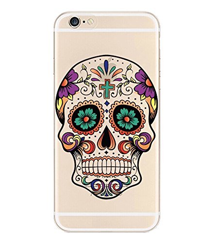 iPhone 6 Case, DECO FAIRY Protective Case Bumper[Scratch-Resistant] [Perfect Fit] Translucent Silicone Clear Case Gel Cover for iPhone 6 (Colorful Sugar Skull iPhone 6 4.7