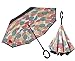 Inverted Umbrella Double Layer Windproof UV Protection Sun&Rain Car Reverse folding Umbrellas Cute Travel Umbrella Manually Rain Windproof Anti-UV Star Flower Umbrella for Easy Carrying Leaf