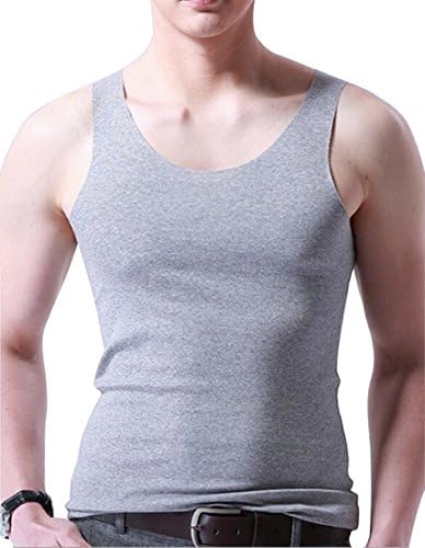 Fensajomon Mens Sleeveless Ice Silk Seamless Tank Top Workout Basic T-Shirt Tee Gray L