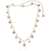 Rrdaily Y2k Daisy Flower Choker Necklace for Women Bohemian Colorful Sunflower Floral Necklace Hippie Necklace Beach Holiday Party Jewelry Gift