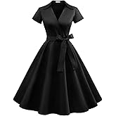 Timormode 1950s Dresses for Women Vintage Short Sleeves Swing Rockabilly Dress A line Cocktail Party Dresses