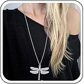Yheakne Vintage Long Dragonfly Necklace Large Dragonfly Pendant Necklace Silver Long Necklaces Chain Flying Animal Necklaces Jewelry for Women
