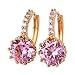 GULICX Yellow Gold Tone Pink Girls' Earrings Hoops Huggies Round Cubic Zirconia