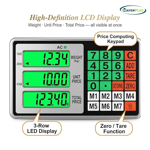 HavenPlus Computing Digital Scale with KG Price Calculator, High-Definition Display, Foldable, Black, for Luggage, Package & Shipping
