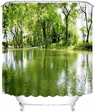 YLBUUEE Riverside Forest 3D landscape light space visual impression of the reach and sight of polyester curtain, 180180 cm en-suite shower room decoree