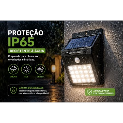Kit 4 Arandelas Luminária Solar LED com Sensor de Presença Segurança | Luz Automática Externa Parede Jardim IP65 Resistente à Água Premium