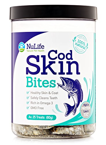 Cod Fish Skins For Dogs, All Natural, Low Fat Healthy Dog Treats, Rich in Omega 3 for Healthy Skin & Shiny Coat, Effective Dental Care Snack, GMO Free, Made in USA, 25 Treats (80g)