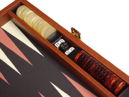 Zaza & Sacci Backgammon Board Game Set - (16" Leather/Microfiber Case) - Brown